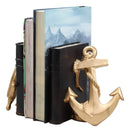 Nautical Coastal Home Decor Ship Anchor And Captain's Helm Wheel Bookends Set