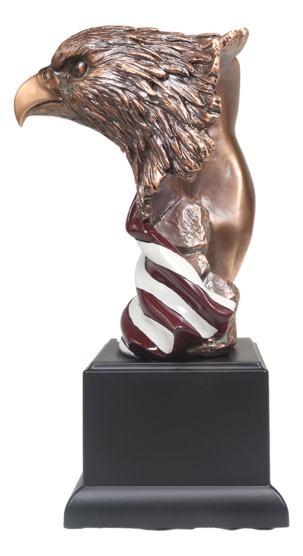 American Bald Eagle On USA Star Spangled Banner Flag Bust Electroplated Statue - Ebros Gift