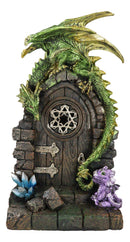 Fantasy Green Dragon With Wyrmling Perching On Door Arch LED Light Figurine