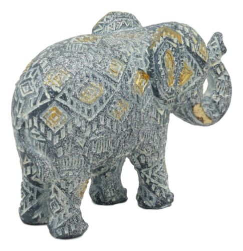 Ebros Silver and Gold Patterned Elephant Statue 5.25" Long Feng Shui Elephant Figurine Symbol of Wisdom Fortune and Protection (Calf Elephant)