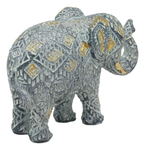 Ebros Silver and Gold Patterned Elephant Statue 5.25" Long Feng Shui Elephant Figurine Symbol of Wisdom Fortune and Protection (Calf Elephant)