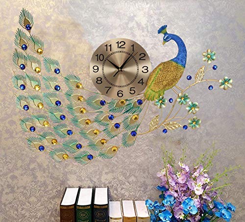 Ebros 30" Wide Large Iridescent Peacock Gold Plated Metal Wall Clock Analog Face - Ebros Gift
