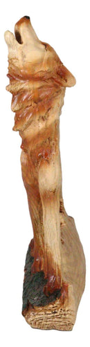 Ebros Howling Gray Alpha Wolf Figurine in Faux Wood Finish Home Decor Sculpture