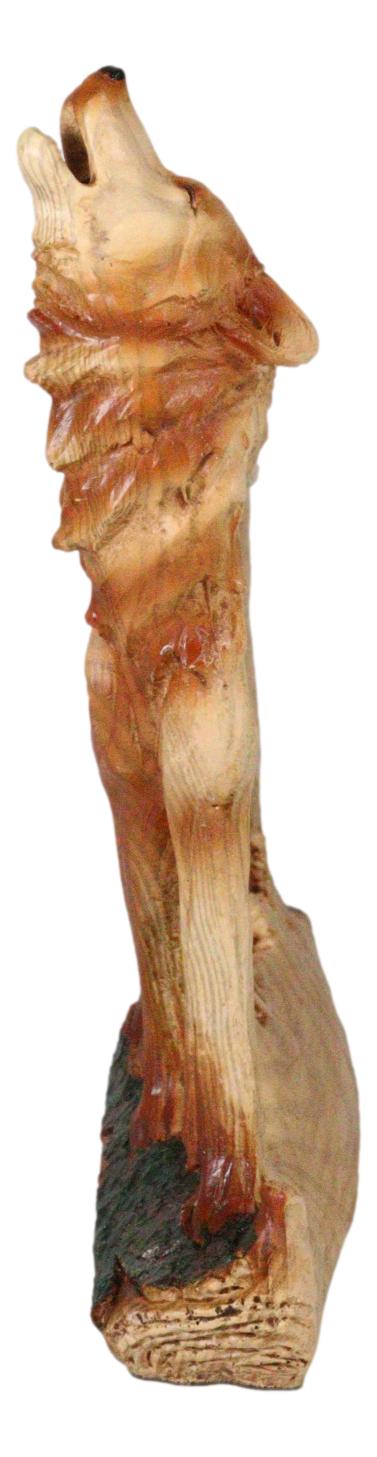 Ebros Howling Gray Alpha Wolf Figurine in Faux Wood Finish Home Decor Sculpture