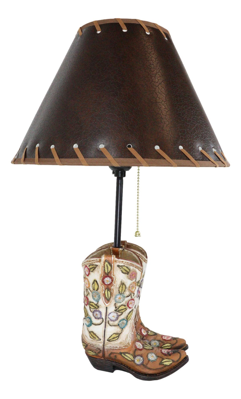 Rustic Western Cowgirl Boots With Colorful Floral Vines Embroidery Table Lamp