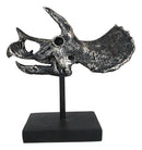 Jurassic '3 Horns' Triceratops Dinosaur Fossil Skeleton Statue With Stand 9"L