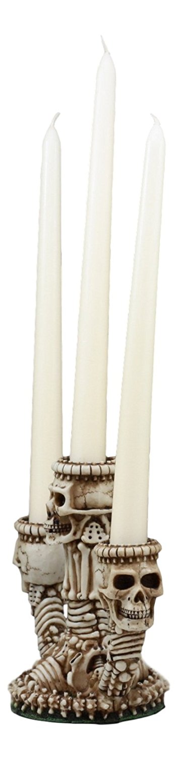 Ebros Trio Ossuary Graveyard Skulls & Skeleton Bones Candelabra Candle holder - Ebros Gift