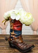 Rustic Western Star Texas Patriot Flag Cowboy Boot With Spur Floral Vase Planter