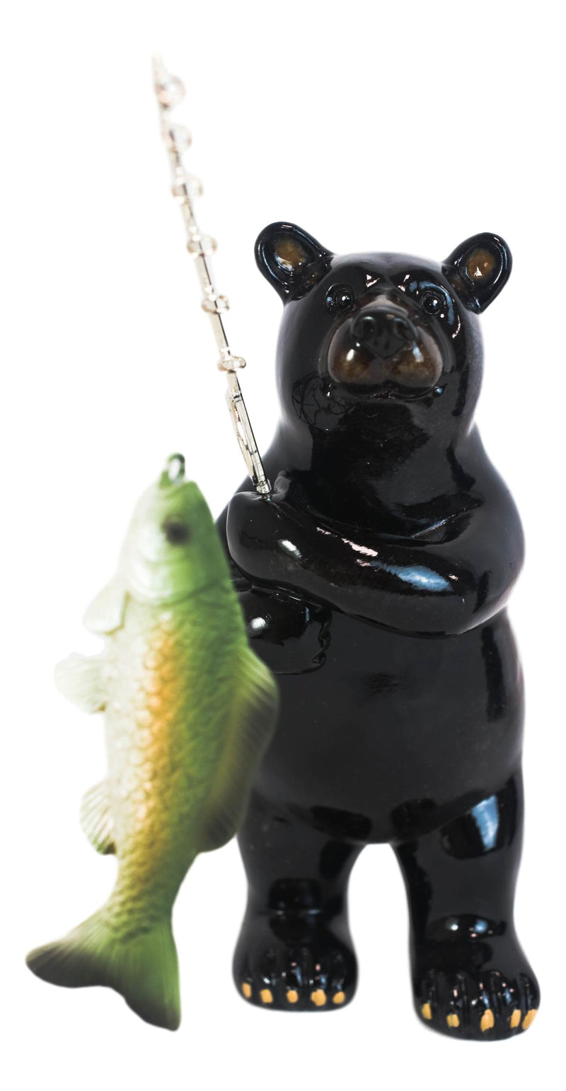 Western Rustic Black Bear Fishing Largemouth Bass Figurine Decorative Bears