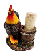 Country Farm Rooster With Wooden Pail Toothpick Holder Statue With Toothpicks