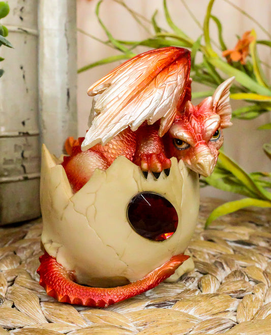 January Birthstone Dragon Egg Statue Red Gem Birthday Dragon Hatchling Figurine - Ebros Gift