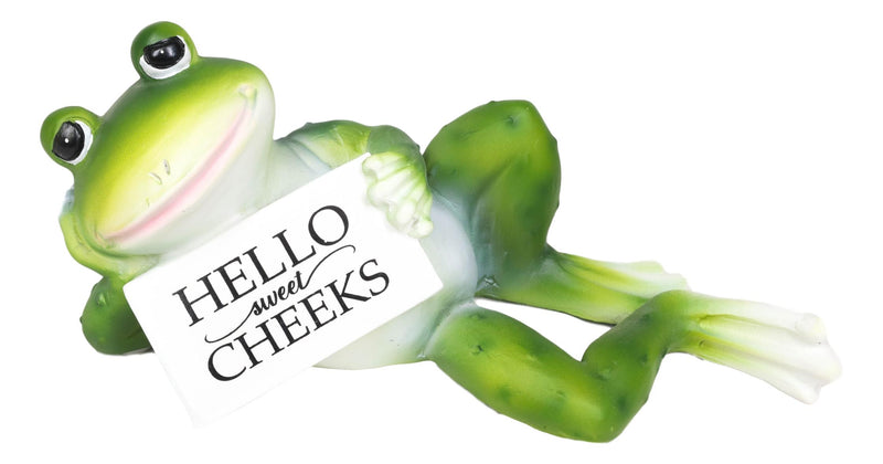 Corny Green Frog With Hello Sweet Cheeks Sign Decorative Toilet Topper Figurine