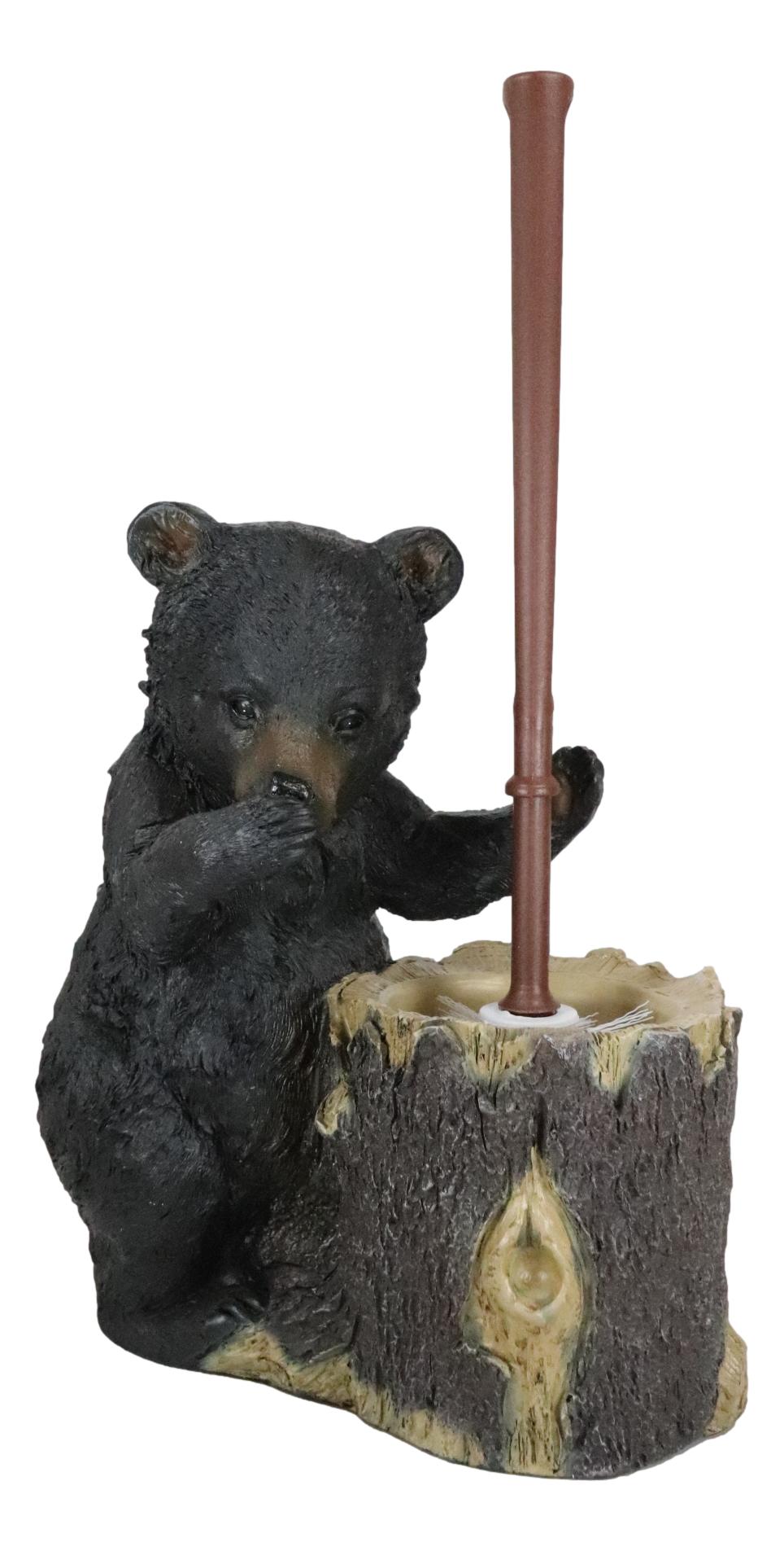 Ebros Rustic Cabin Lodge Decor Whimsical Black Bear Forest Stinky Potion Toilet Brush and Tree Stump Base Holder Bathroom Gift 2 Piece Set