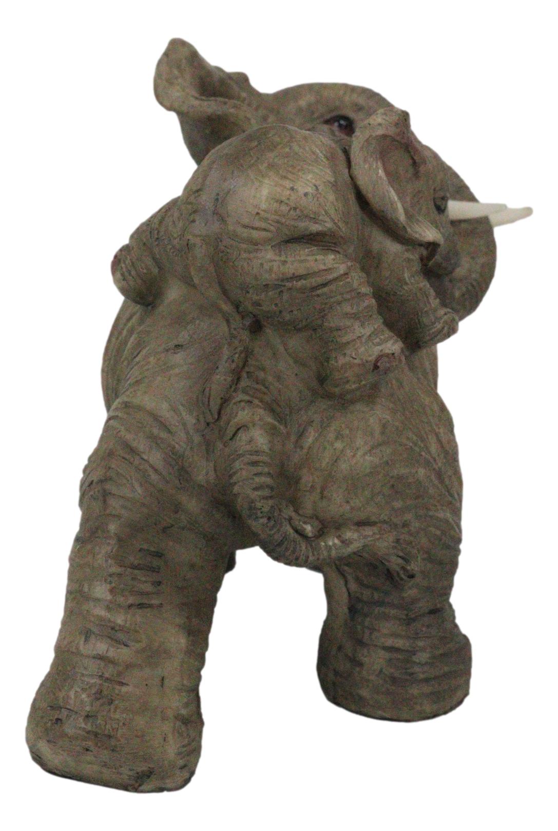 Small Wildlife Elephant Father Piggybacking Playful Calf Figurine 5.25"L