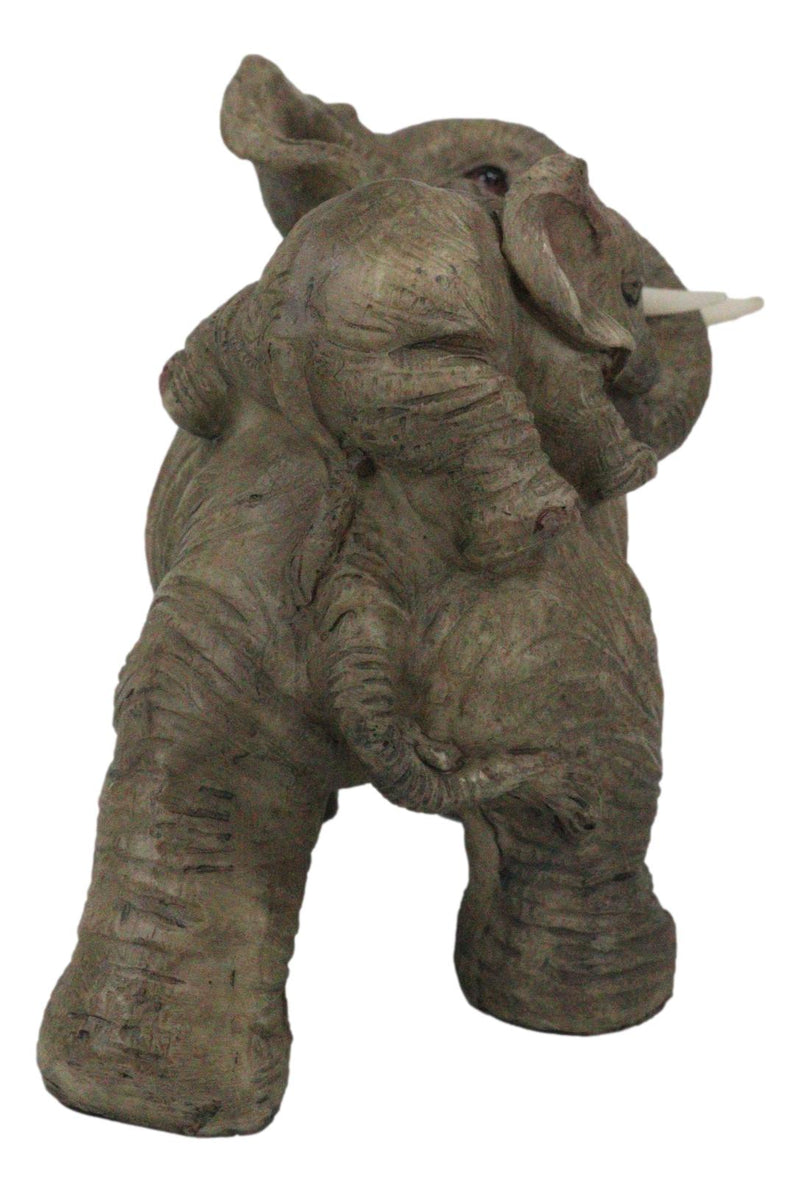 Small Wildlife Elephant Father Piggybacking Playful Calf Figurine 5.25"L