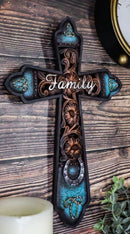 Western Family Tooled Tuscan Fleur De Lis Floral Scrollwork Horseshoe Wall Cross