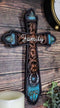 Western Family Tooled Tuscan Fleur De Lis Floral Scrollwork Horseshoe Wall Cross