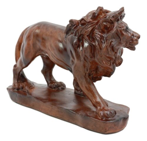 Ebros King of The Safari African Lion Statue 7" Long in Mahogany Faux Wood Finish