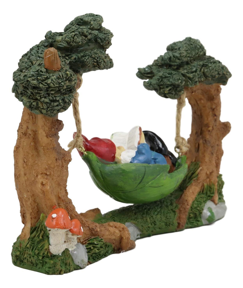 Ebros Whimsical Bookworm Gnome Sleeping On Hammock by Toadstool Mushrooms Forest Tree Ents Statue 6.5" Wide