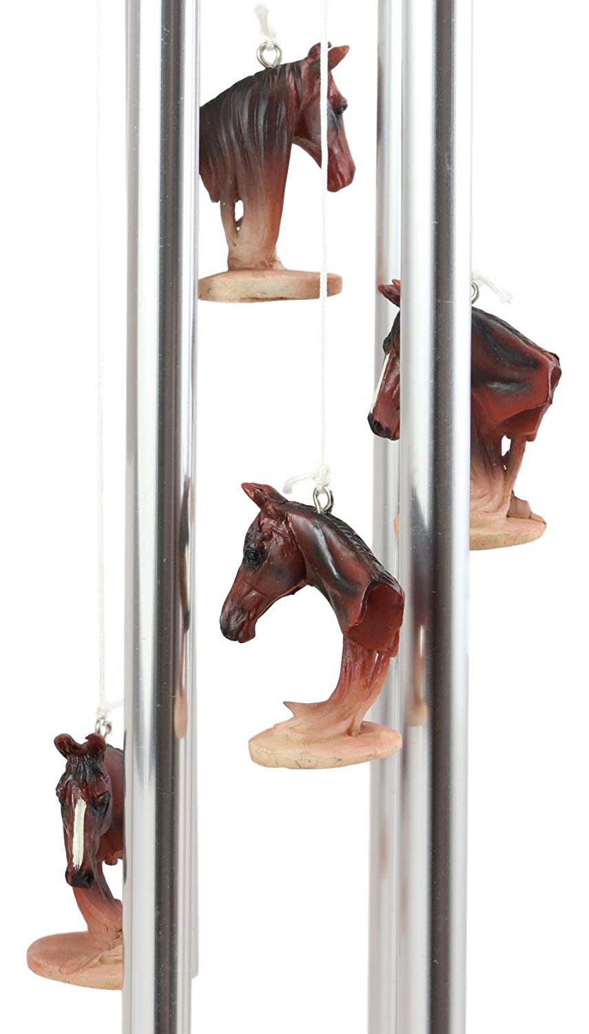 Ebros Western Rustic Chestnut Horse Head Bust With Long Mane Wind Chime Resin Decor - Ebros Gift
