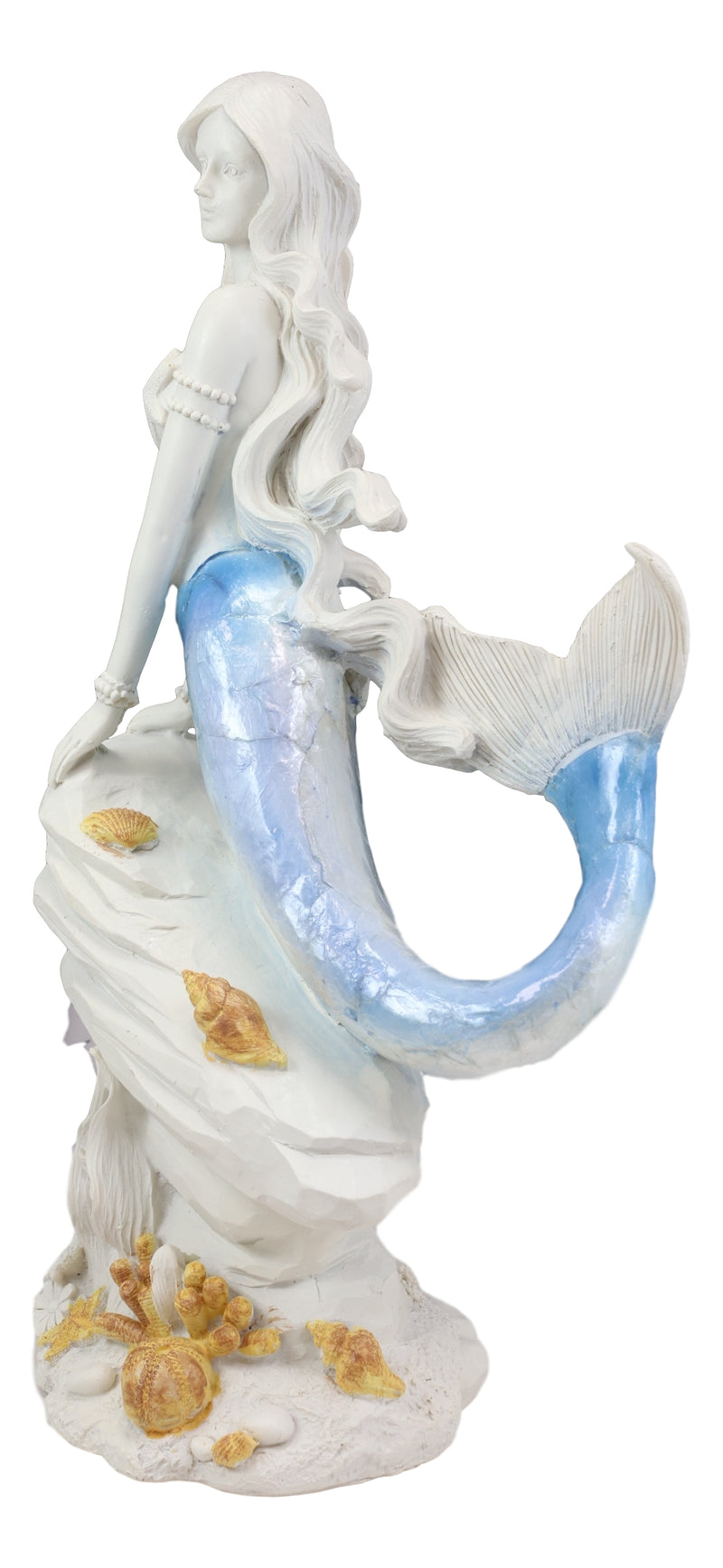 Ebros Capiz Blue Ombre Tail Mermaid Leaning On Rock By Sea Coral Reef Statue