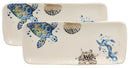 Marine Sea Turtle Compass Anchor & Shell Ceramic Serving Platter Trays Set Of 2