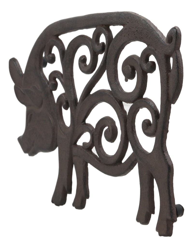Ebros Gift 10" Long Rustic Swine Pig Babe Cast Iron Metal Trivet with Lace Scroll Art Design Western Country Farm Ranch Vintage Decorative Accent for Wall Or Table Furniture