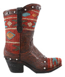 Rustic Western Turquoise Aztec Geometry Patterns Cowboy Boot Piggy Money Bank