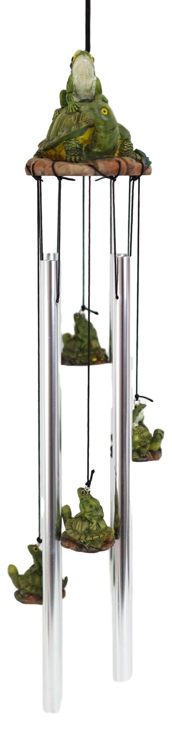 Ebros Tortoise Piggybacking Green Frog With Snail Garden Patio Wind Chime Decor