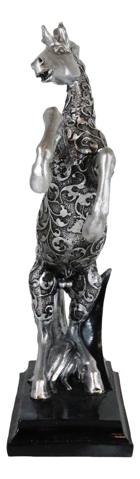 Ebros Silver Vine Engraved Bucking Stallion Horse On Hind Legs Figurine 12"H