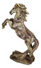 Rustic Western Rearing Prancing Horse in Faux Wooden Carving Resin Figurine