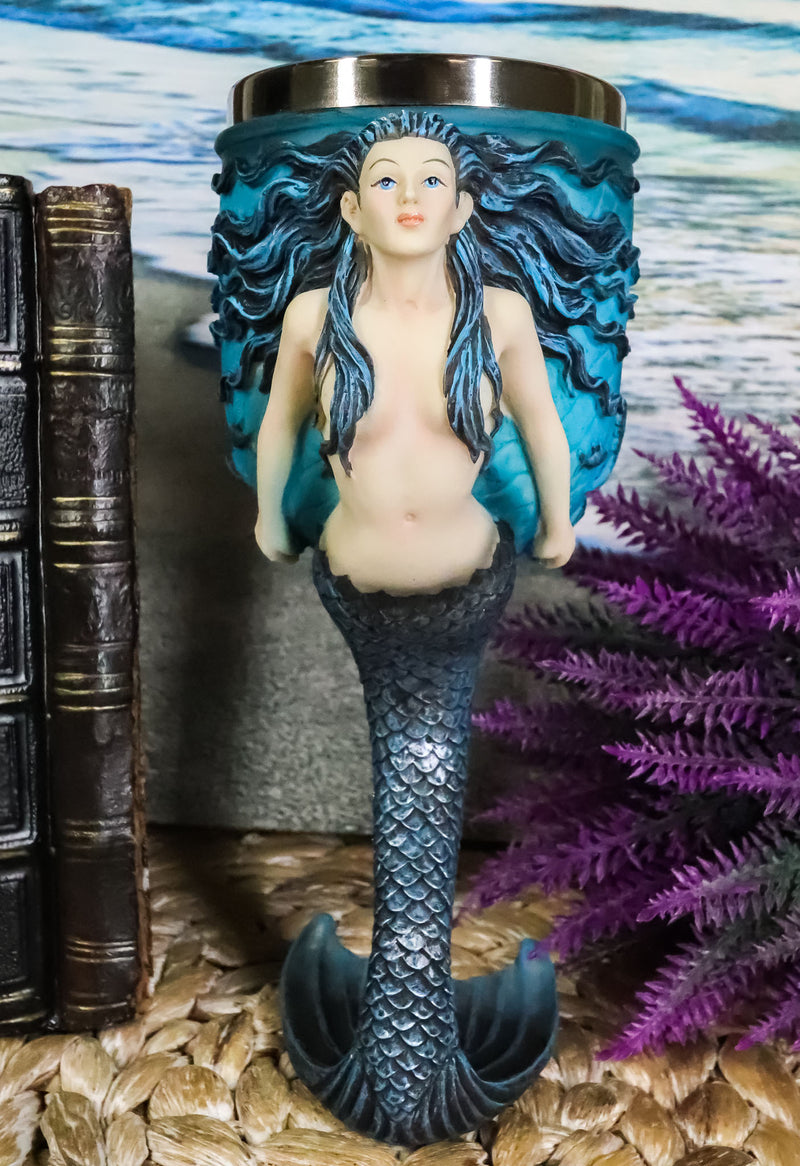 Ebros Sirens Of The Sea Blue Mermaid Octopus With Tail Fin Stem Wine Goblet