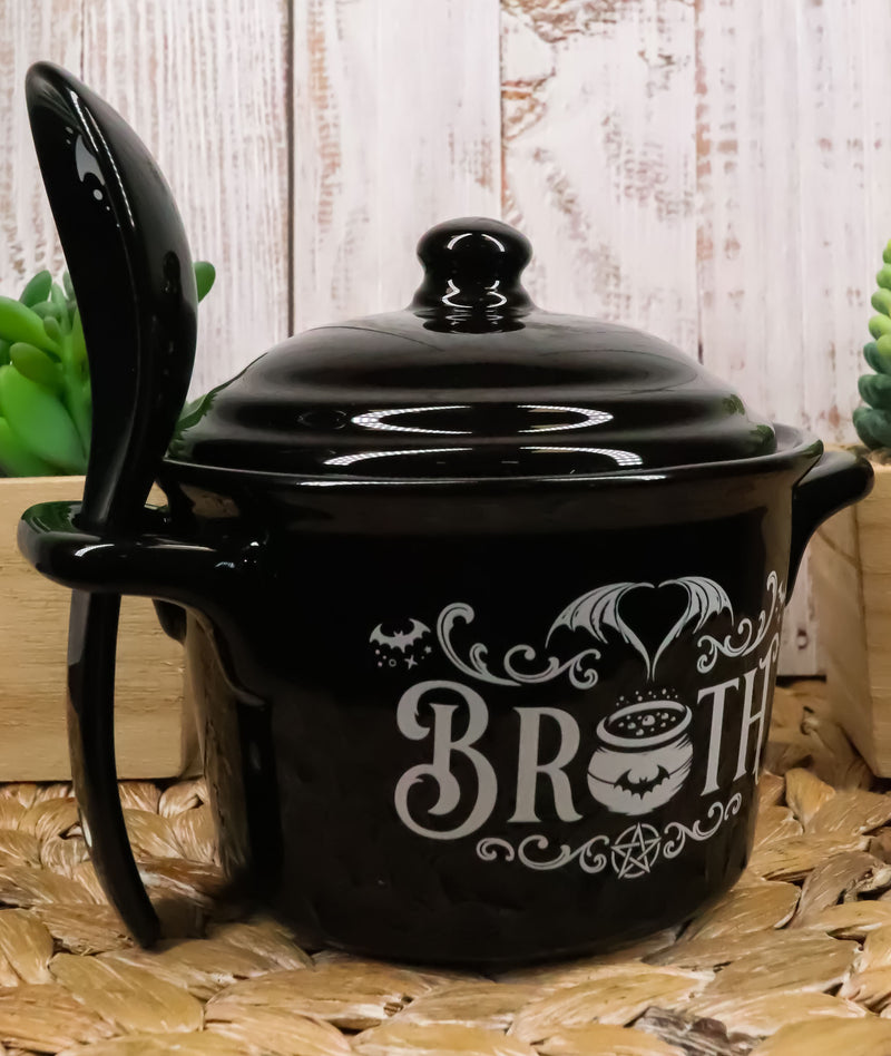 Wicca Bat Cauldron Broth With Pentagram Fine Bone China Bowl With Spoon And Lid