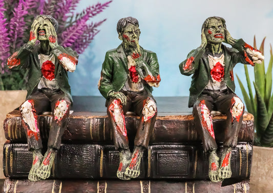 Ebros 4"H Wise Walking Dead Zombie See Hear Speak No Evil Figurine Set Shelf Sitters - Ebros Gift