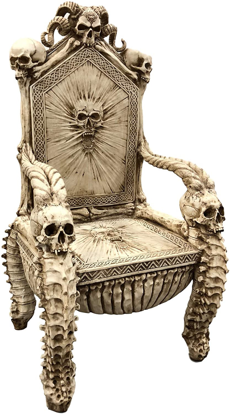 56"H Fantasy Underworld White Walker Skeleton Spines & Bones Skull Throne Chair