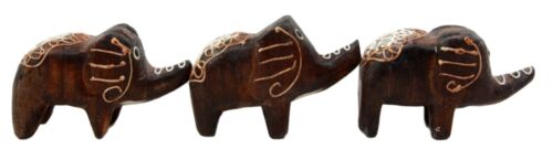 Balinese Wood Handicrafts Tail To Tail Elephant Miniature Figurines Set 2.75"L
