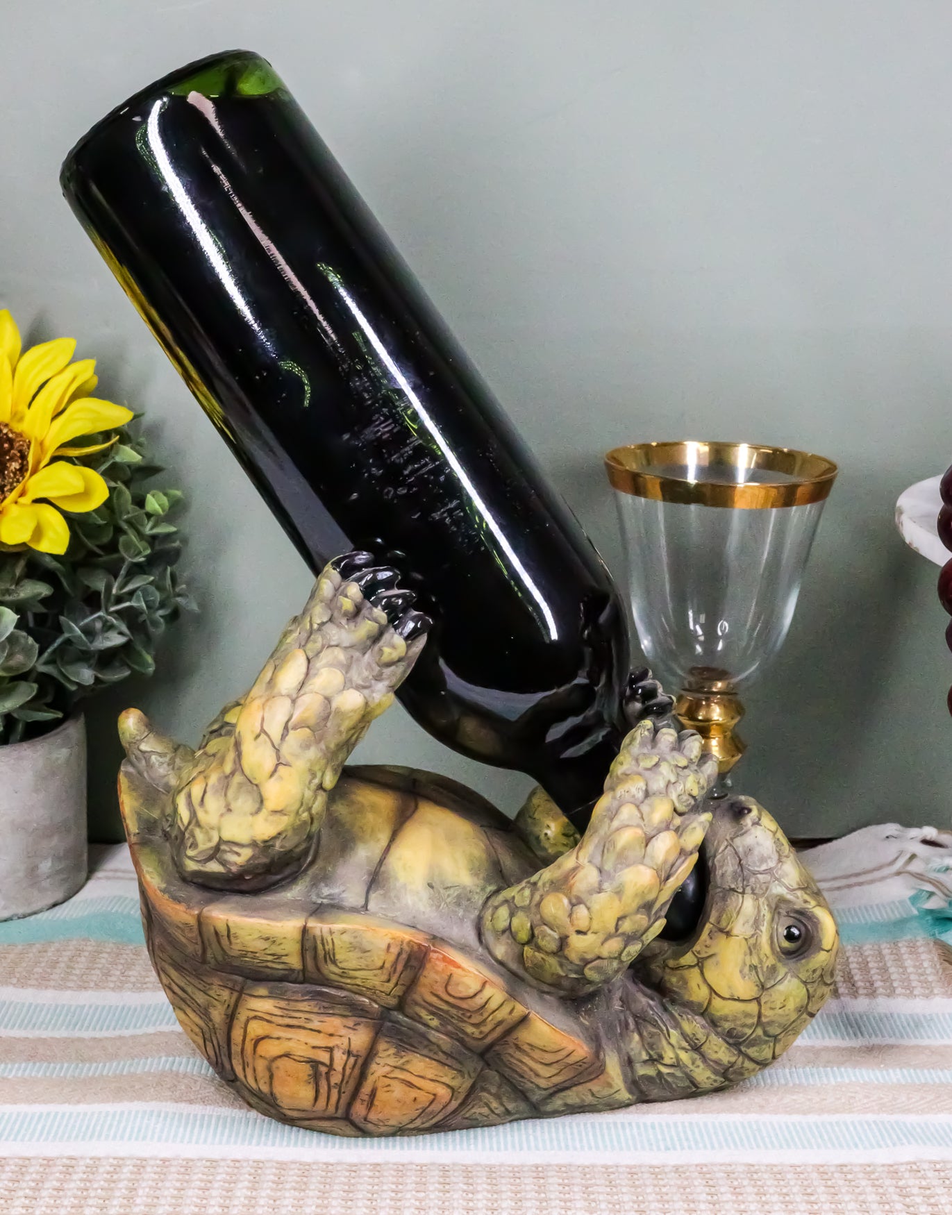 Ebros Gift Tipsy Reptile Turtle Tortoise Wine Bottle Holder Caddy Figu
