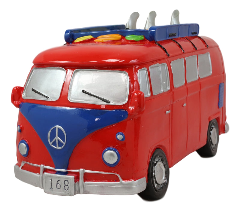 Large Red Camper Van Minibus Boys Girls Children Money Coin Piggy Bank Figurine
