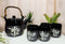 Charcoal Black Japanese Bamboo Grove Ceramic Tea Set Teapot And 4 Cups Drinkware