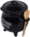 Witches Broth Cauldron Ceramic Bowl with Broom Spoon