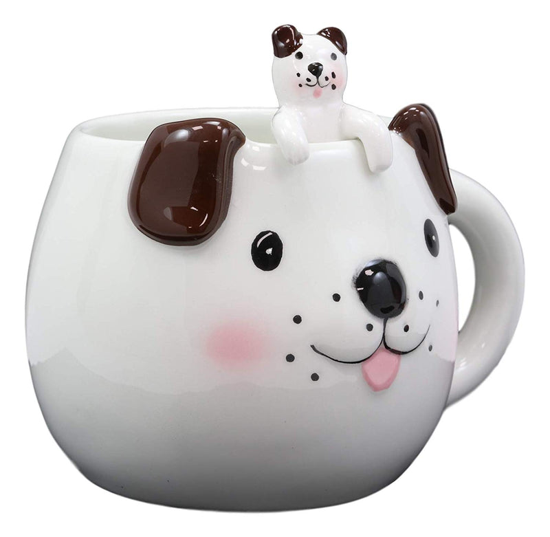 Ebros Whimsical White Dog With Brown Ears Ceramic Coffee Mug With Spoon Set 16oz