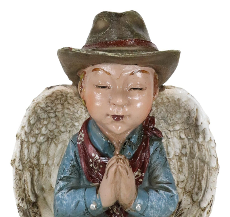 Rustic Western Cowboy Angel Wearing Hat And Red Scarf Praying Figurine