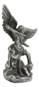 Ebros Pewter Archangel Saint Michael Slaying Satan Statue 4.5" Tall Guido Reni Inspired Catholic Decor Battle of Armageddon San Miguel Figurine