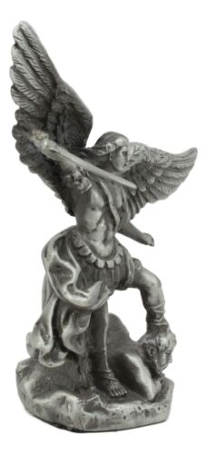 Ebros Pewter Archangel Saint Michael Slaying Satan Statue 4.5" Tall Guido Reni Inspired Catholic Decor Battle of Armageddon San Miguel Figurine