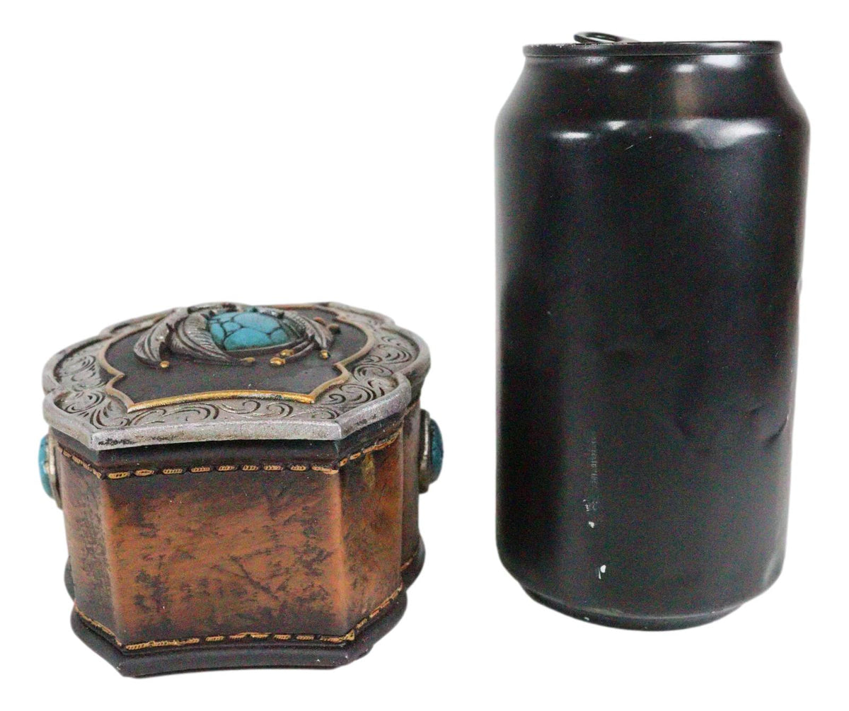Southwest Turquoise Rocks Indian Feathers Tooled Leather Decorative Jewelry Box