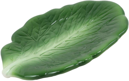 Ebros 10"L Ceramic Fresh Hearty Collard Green Leaf Shaped Serving Plate SET OF 3 - Ebros Gift