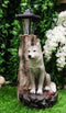 Woodlands Lone Gray Wolf Greetings Figurine Solar LED Light Lantern Welcome Lamp