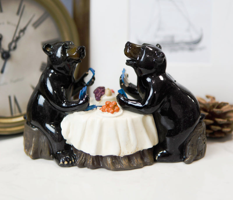 Western Rustic Black Bear Couple Enjoying Romantic Dinner In The Woods Figurine