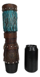 Rustic Western Country Turquoise Frills Faux Tooled Leather Cowgirl Boot Vase