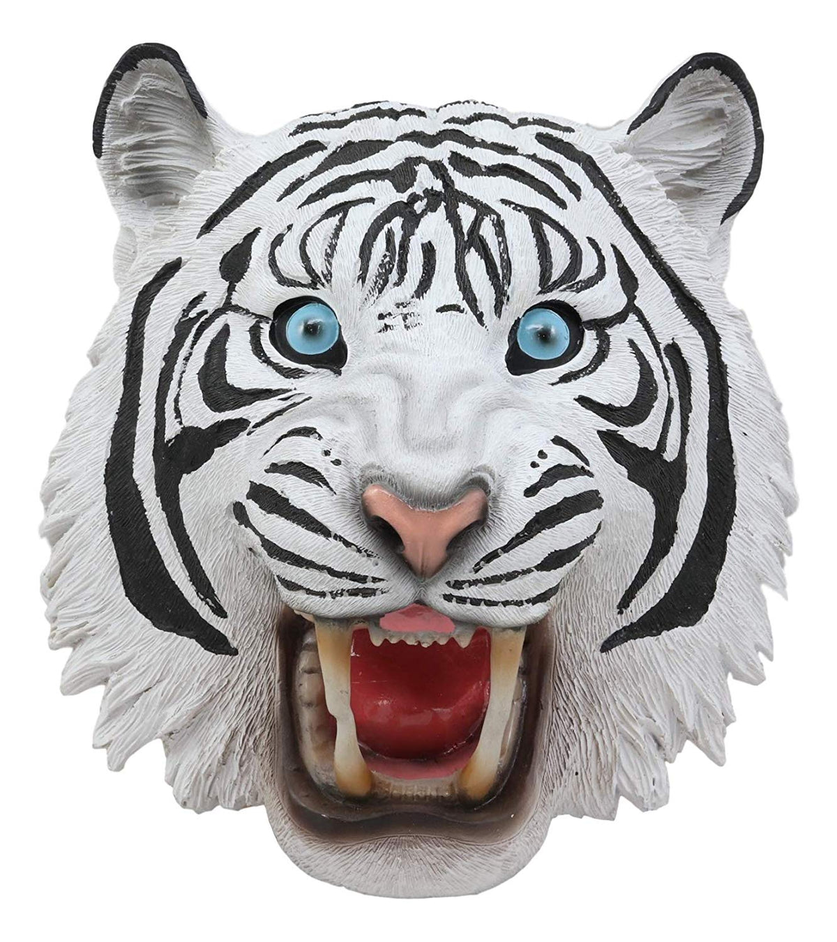 Ebros Roaring Savage Blue Eyed White Siberian Tiger Head Wall Decor Plaque 8.5" Tall Taxidermy Art Decor Sculpture Jungle Apex Predator Wall Bust Plaque of Tigers Cubs Tigress